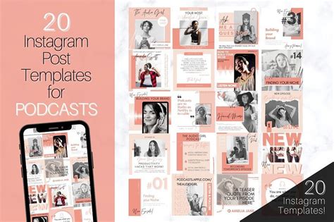 Podcast Instagram Post Templates Podcast Canva Template Pack With