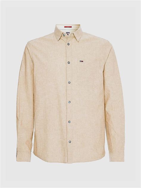 Tommy Jeans Camicia Beige Uomo Corso Porta Luce