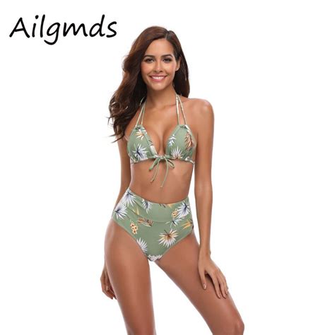 Ailgmds cintura alta Bikini Biquini vendaje traje De baño Halter traje