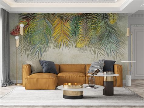 Floral Wallpaper Palm Leaves Wall Covering Modern Art Etsy