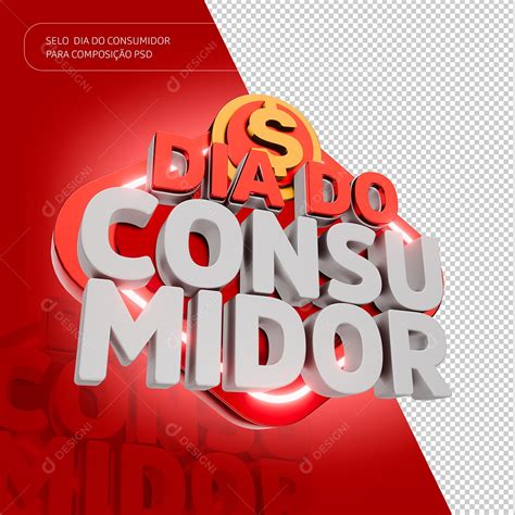 Dia do Consumidor Selo 3D Branco Vermelho para Composição PSD download