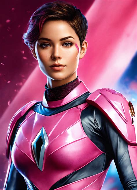 Lexica - Realistic image of the pink power ranger. She is a female in