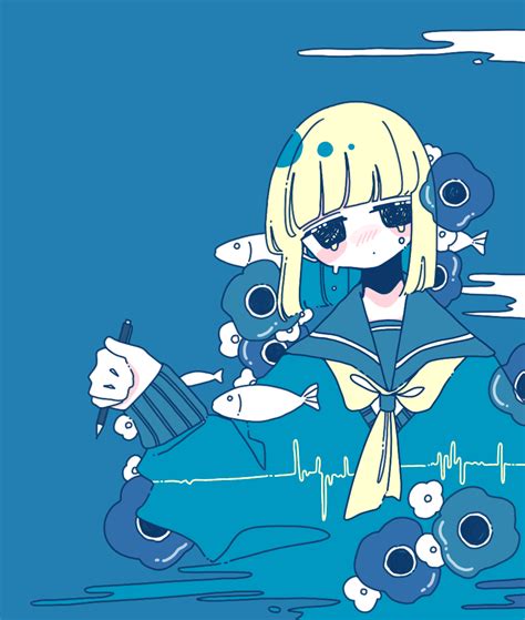 Safebooru 1girl Anemone Flower Black Eyes Blonde Hair Blue