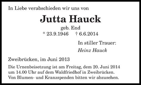 Traueranzeigen Von Jutta Hauck Saarbruecker Zeitung Trauer De