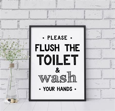 Flush Toilet Sign, Bathroom Decor, Bathroom Wall Art, Wash Your Hands ...