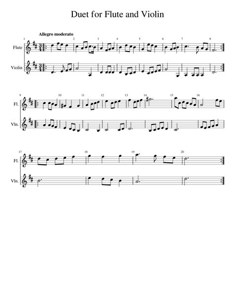 Duet For Flute And Violin Sheet Music For Flute Violin Mixed Duet