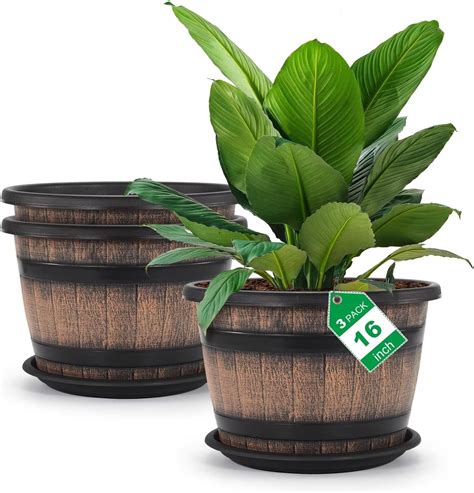 Amazon Adnee 4 Pack Wooden Whiskey Barrel Planters 4 Sizes