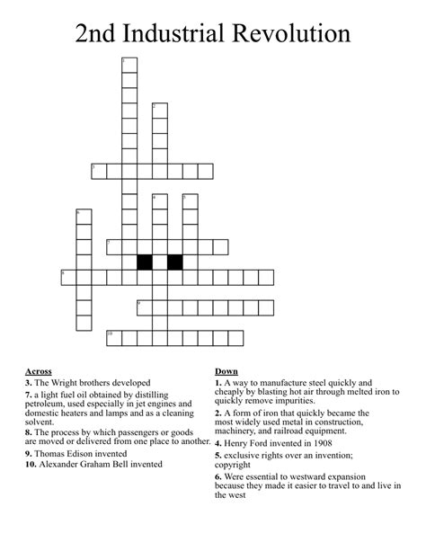 The Industrial Revolution Crossword Review Prntbl