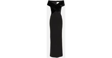 Roland Mouret Off Shoulder Velvet Trimmed Cady Gown In Black Lyst