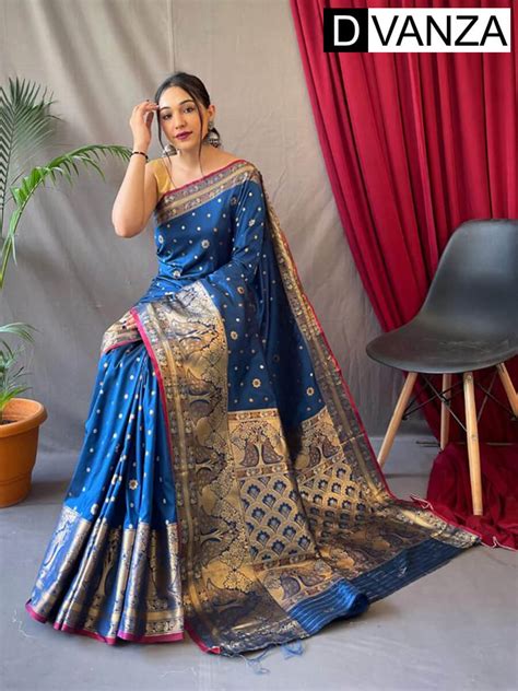 Shop Online Sky Blue Soft Kanchipuram Silk Saree Dvz0003370