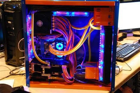 Orange Blue Computer Pc Tower Liquid Cooled Setup Case Pc