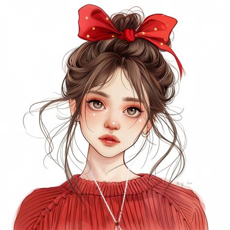 Anime Girl With A Red Bow And A Necklace Generative Ai Premium Ai Generated Image