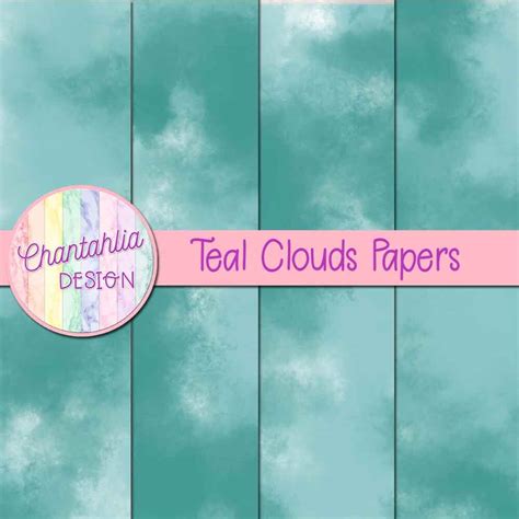 digital papers featuring teal clouds designs