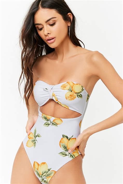 Forever 21 Cutout Lemon One Piece Swimsuit Fruit Print Swimsuits