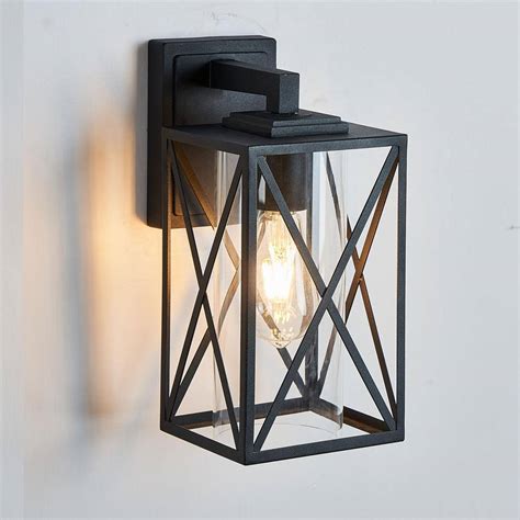 Siljoy Light Black Hardwired Outdoor Sconce Wall Lantern With Clear