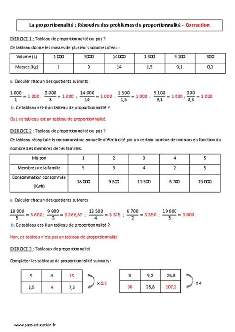 Proportionnalité 6ème Contrôle sur les problèmes Pass Education