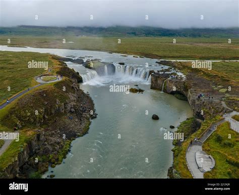 Vista Beautifula Rea De La Enorme Cascada De Godafoss En Islandia La