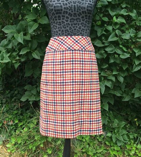 Vintage Tan Plaid Houndstooth Skirt High Waist Wool Skirt