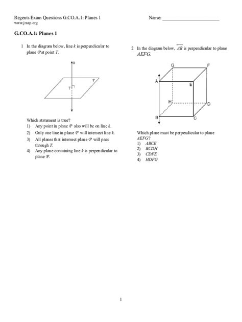 Fillable Online Regents Exam Questions G Co A Planes Name Fax