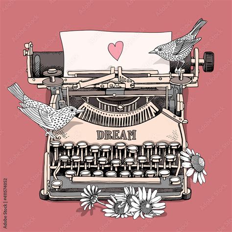 Pink Typewriter With Paper