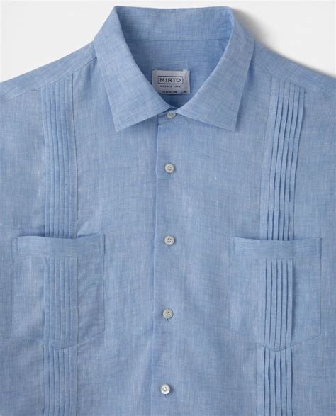 Camisa Guayabera De Lino De Hombre Mirto Regular Lisa Azul Tallas