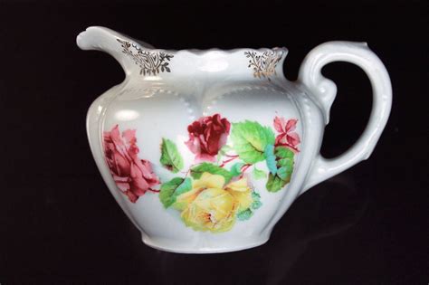 Creamer Made In Germany White Pink Floral Gold Trimmed Porcelain