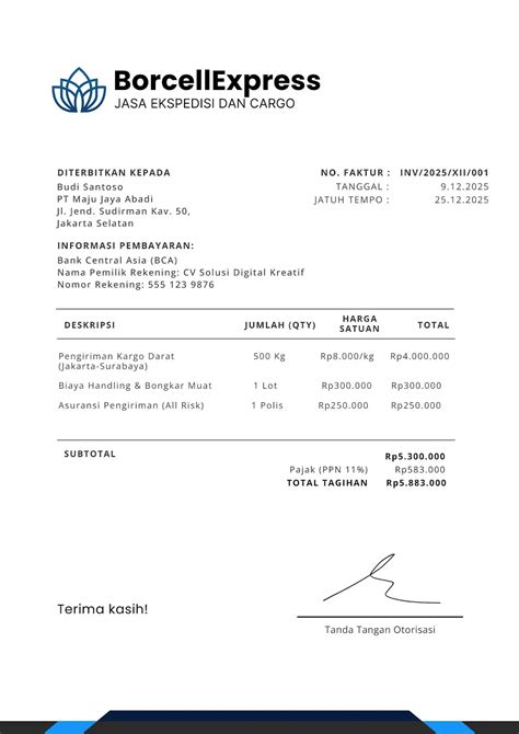 contoh invoice   membuatnya link template  word dealls