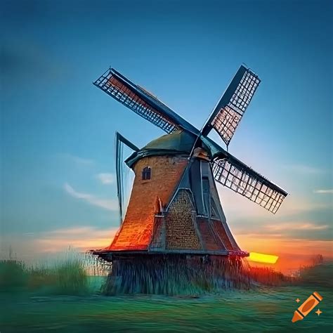 D Digital Artwork Of An Old Windmill In Leonardo Da Vinci S Style