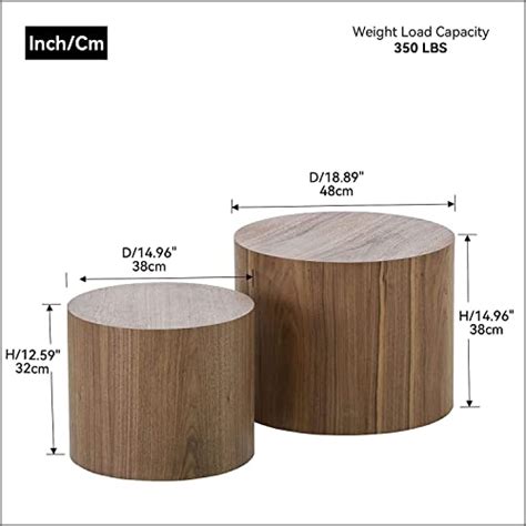 Bsyeio Nesting Coffee Table Set Of 2 Walnut Round Drum Coffee Tables