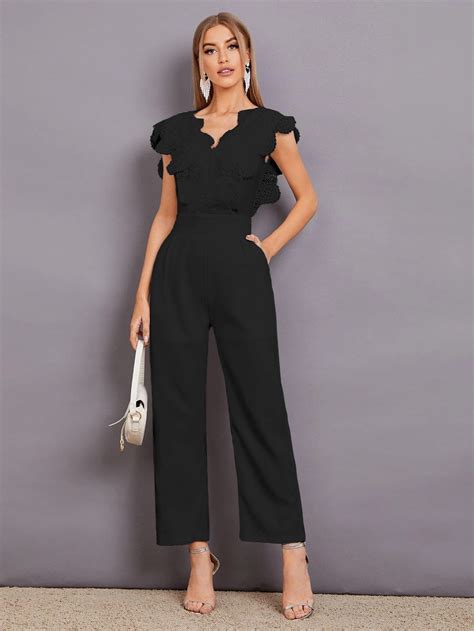Contrast Lace Scallop Trim Jumpsuit