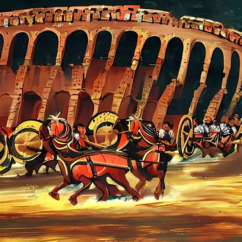 Ancient Roman Chariot Race In The Colosseum Painted