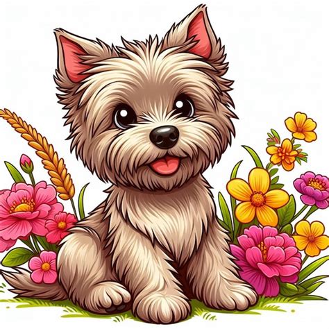 Cute Cairn Terrier C O Desenho Animado Vector Style Fundo Branco