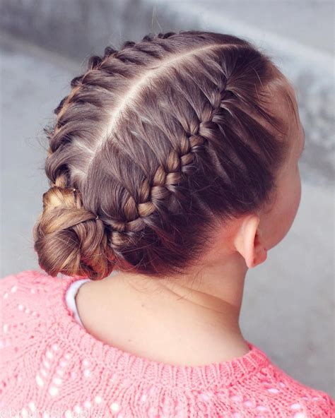 Double French Braids Into A Braided Bun I Did This On Dry Hair And