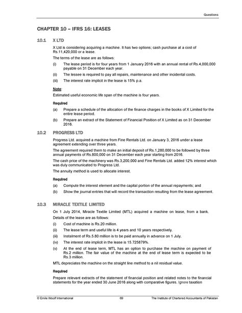 Lease Questions Chptr 10 Questions Chapter 10 Ifrs 16 Leases 10 1 X Ltd X Ltd Is Considering