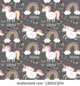 Vector Seamless Pattern Unicorns Rainbows Stars 库存矢量图免版税643613380