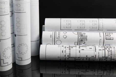 Roll Of Paper Architectural Drawings And Blueprint Stock Photo Image