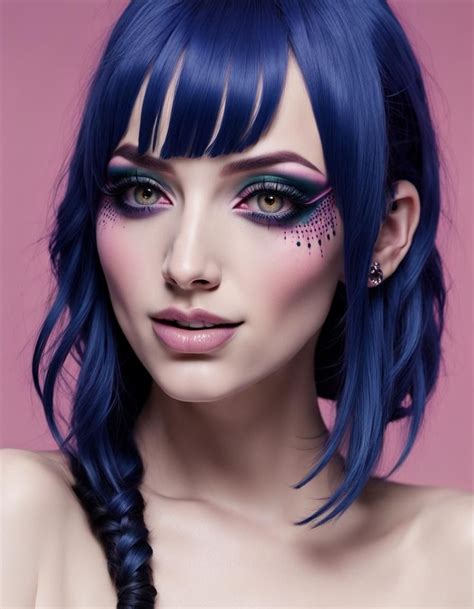 Visible Tribal Tattoos Full Body Portrait Indigo Haired Pastel