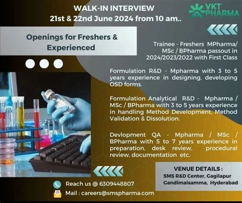 Vkt Pharma Hiring For Fresher Experienced Msc B Pharm M Pharm For