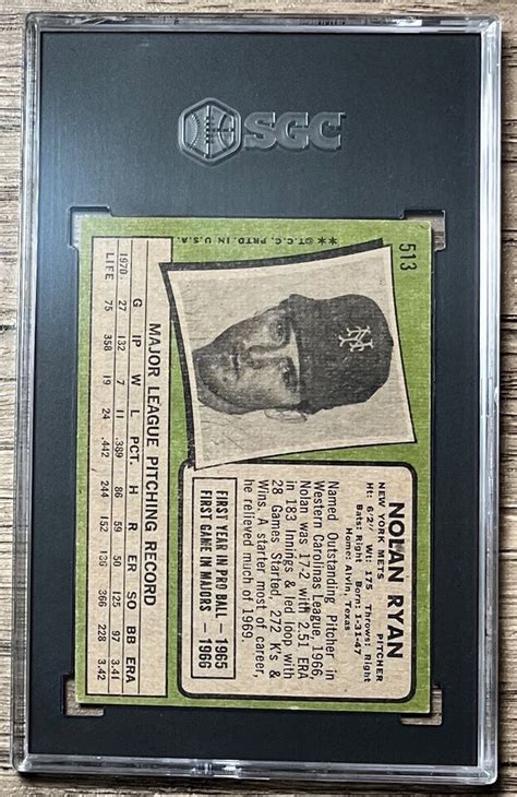 NOLAN RYAN 1971 TOPPS VINTAGE GRADED BASEBALL CARD SGC 5 EX 513 METS