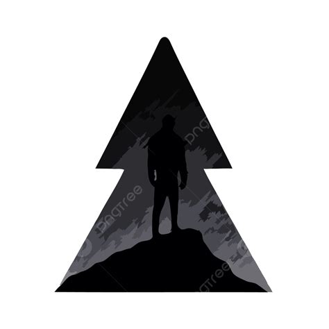 Silhouette Of A Man Standing On Top Of A Mountain With Trees And A Tree