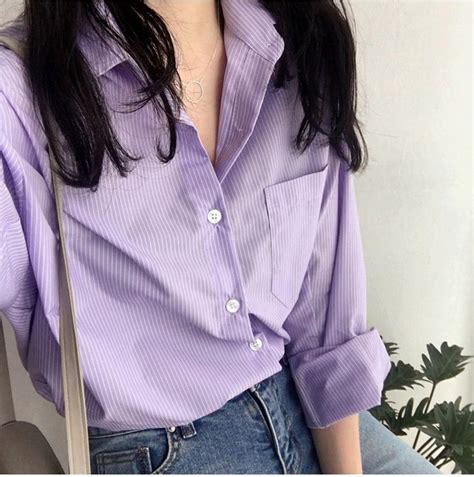 FREE SHIPPING Women Light Purple Blouse Striped | Purple outfits ...