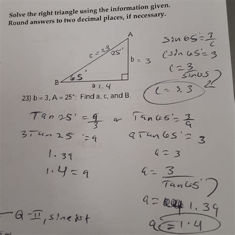 Solved Solve The Right Triangle Using The Information Given