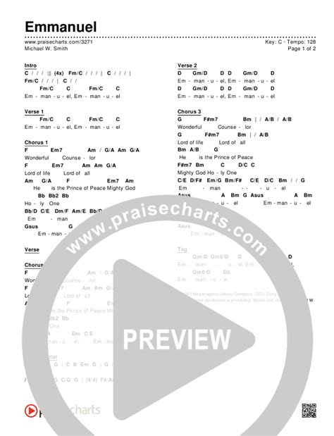 Emmanuel Chords PDF (Michael W. Smith) - PraiseCharts