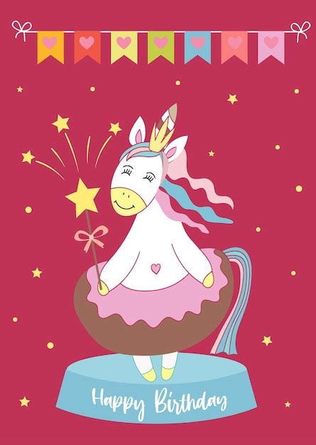 Carte Postale Avec Une Licorne Princesse Joyeux Anniversaire