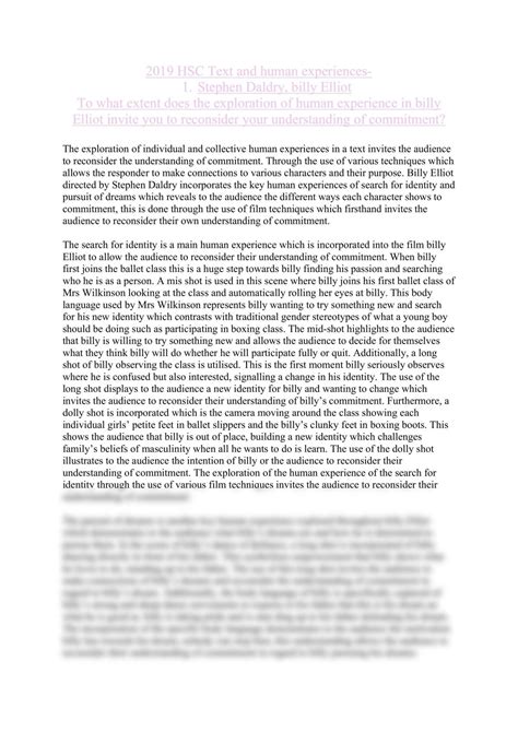 Billy Elliot Essay English Standard Year 12 Hsc Thinkswap