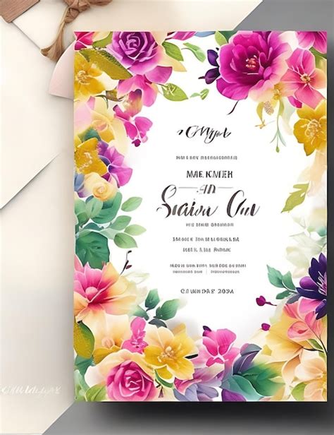 Premium AI Image | Colorful Floral Wedding Invitation Card Template ...