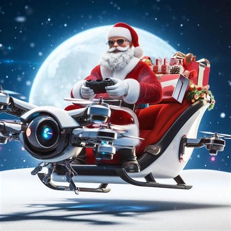 Premium Photo | Santa Claus riding a hightech sleigh powered by drones ...