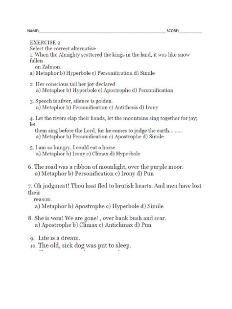 Figures Of Speech Worksheet Pdf