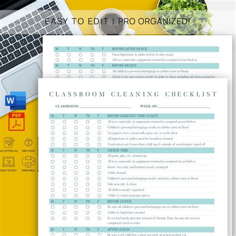 Editable Classroom Cleaning Checklist Weekly School Cleaning Schedule Word File Deep Classroom