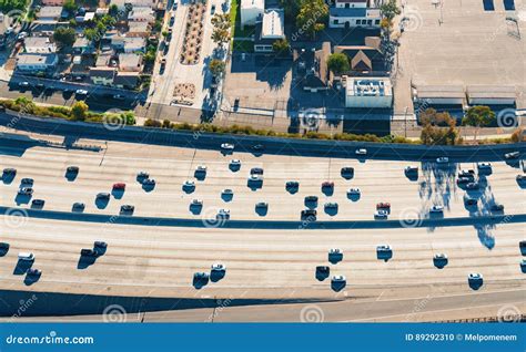 Aerial View Of A Freeway Intersection In Los Angeles Stock Photo